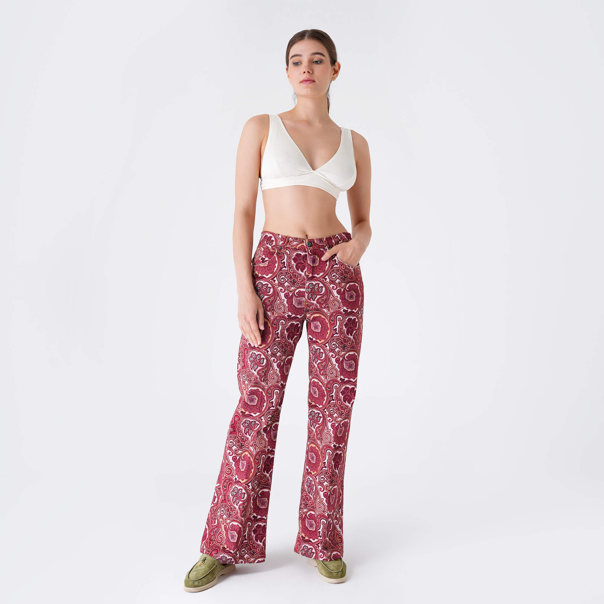 Etro - Red&Multicolor Ethnic Print Denim Pants